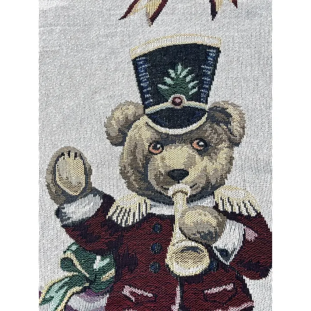 Vintage Christmas Woven Throw Blanket Tapestry Wall Hanging Teddy Bear Band